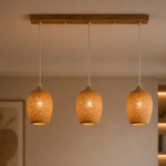 Rustic Triple Pendant Light with Woven Shades