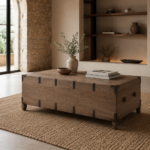 Industrial Trunk-Style Wooden Coffee Table with Storage