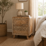 Hand-Carved Wooden Bedside Table