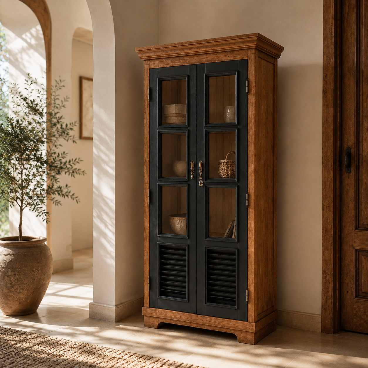 15 Two-Tone Glass-Door Display Cabinet - Image 1