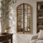 Vintage Wooden Arched Window Mirror