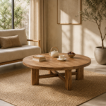 Round Wooden Coffee Table with X-Support