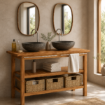 Double-Sink Open-Frame Wooden Bathroom Vanity