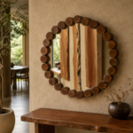 Rustic Wooden Log-Trimmed Wall Mirror