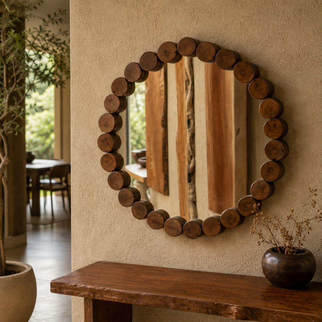 27f1d40f-4de1-4b64-a10d-de74a25bb01c Rustic Wooden Log-Trimmed Wall Mirror - Image 1