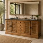 Double Louvered-Door Wooden Bathroom Vanity