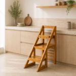 2-in-1 Teak Wood Step Stool & Chair with Sturdy Construction