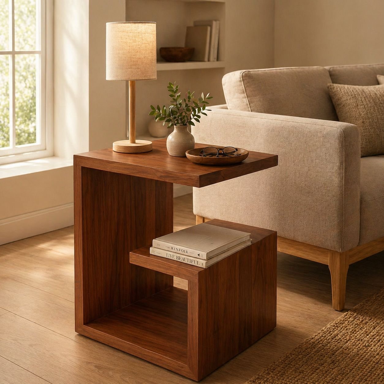 WhatsApp Image 2026-07-28 at 10.21.48 AM Modern Geometric Teak Side Table - Image 1