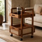Rolling Storage Cart with Woven Basket