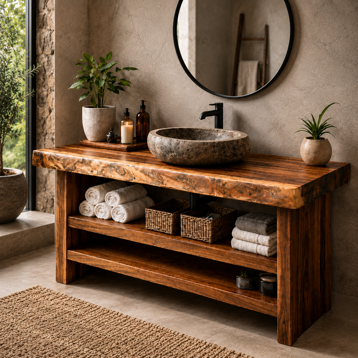 b3c12f30-b3e0-41dd-844b-c97f1dc337d5 Natural Edge Suar Wood Vanity - Image 1