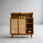 Premium Teak & Rattan Shoe Cabinet for 12 Pairs