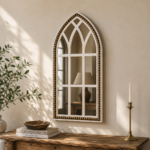 Gothic Arched Window-Style Accent Wall Mirror with Beaded Trim