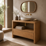 Minimalist Wooden Bathroom Vanity with Open Shelf & Drawer
