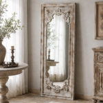Vintage Distressed Carved Wooden Full-Length Mirror