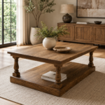 Traditional Wooden Coffee Table with Turned Legs and Lower Shelf