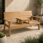 Wooden Garden Bench with Integrated Center Table