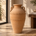 Embossed Ring-Handle Terracotta Amphora Vase