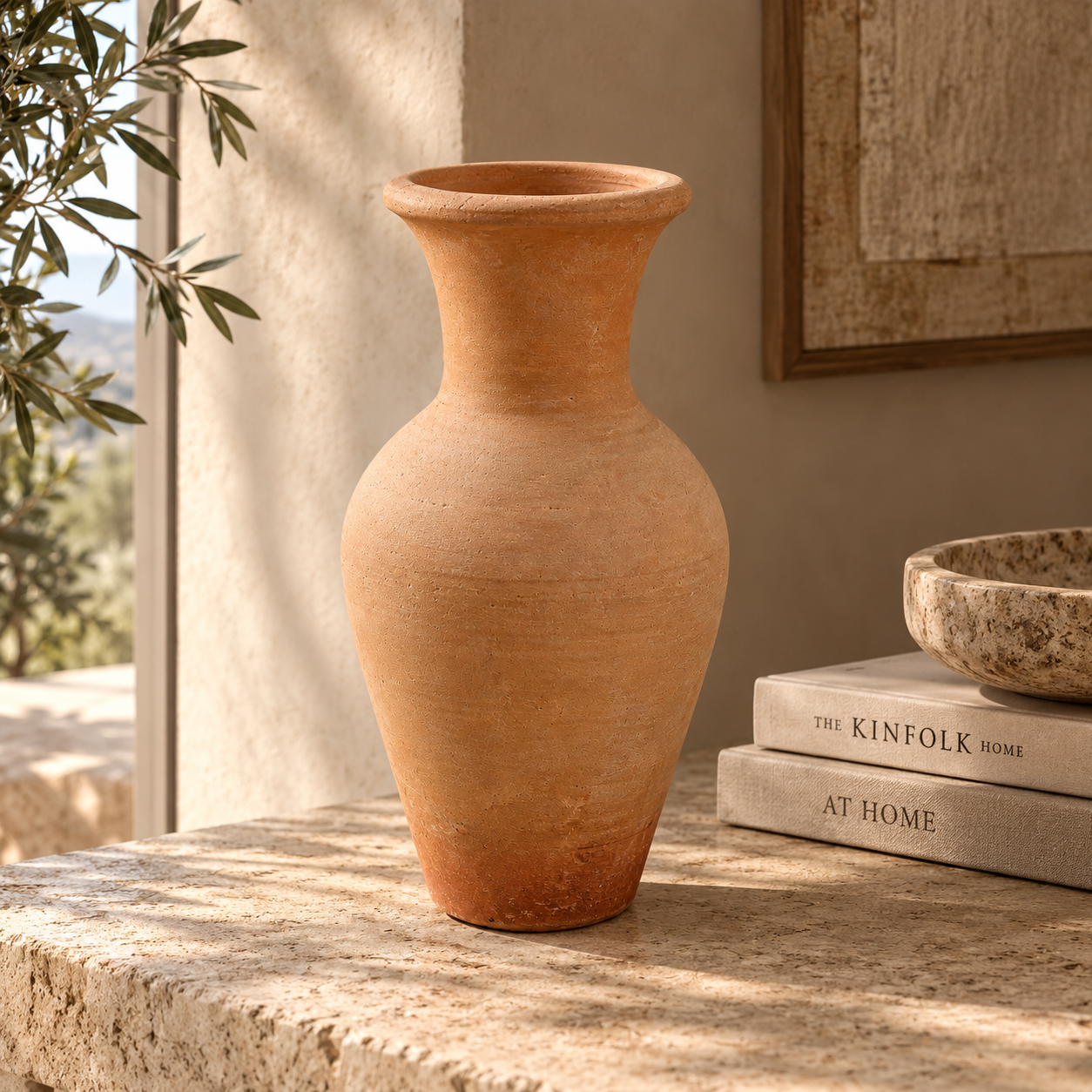 69393492-c41f-4d40-b7b7-bed949c8bffc Terracotta Flared-Rim Decorative Amphora Vase - Image 1