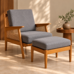 Beech Wood Cane Armchair with Ottoman | Wood Street