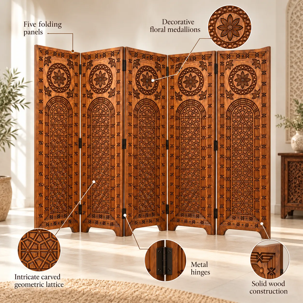 صورة ChatGPT 15 أكتوبر 2026، 02_46_58 م-6 Hand-Carved Pine Wood Room Divider - Image 1