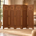 Hand-Carved Pine Wood Room Divider